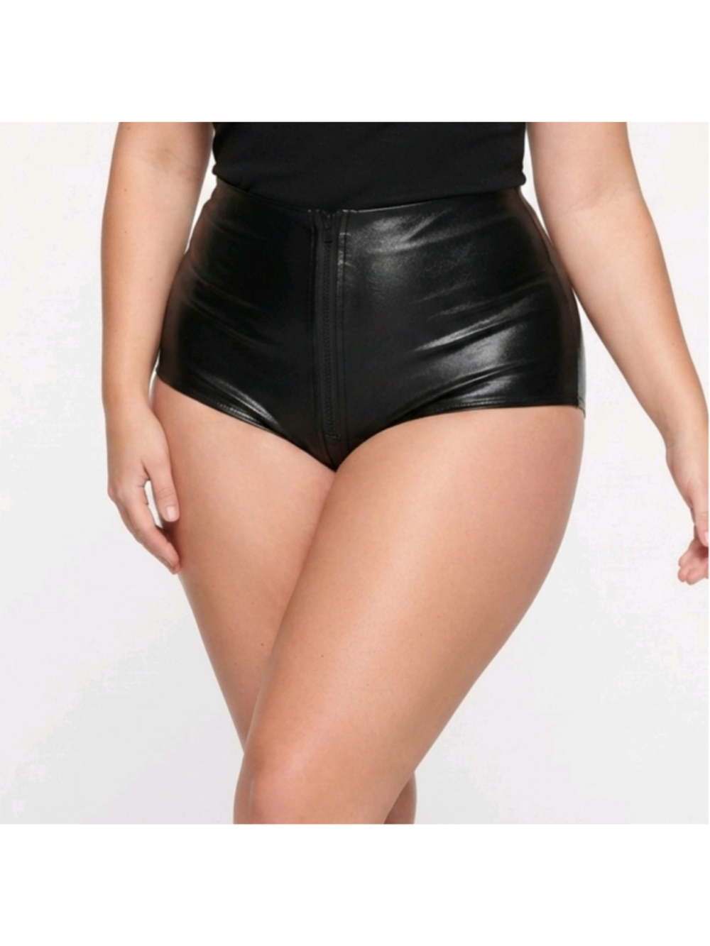 Lovehoney Wet Look High-Waisted Zip Knickers Black 3X Boyshorts Hotpants Goth